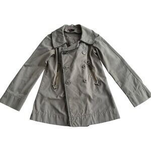 Diesel Y2K Military Distressed Double Breasted A Line Olive Cotton Trench Coat S